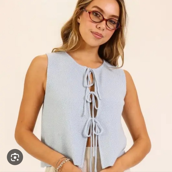 Sincerly Jules Tops - Sincerly Jules Light Blue Knit Tie-Front Vest
